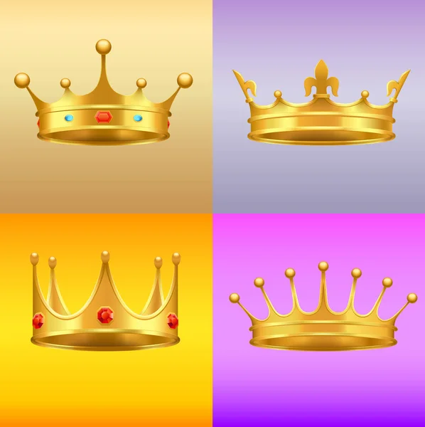 黄金の王冠の宝石 3 d アイコンの現実的なベクトル — ストックベクタ