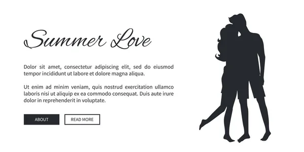 Poster modello amore estivo con silhouette coppia — Vettoriale Stock