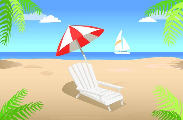 Chaise longue avec parasol sur la plage de sable en été — Image vectorielle