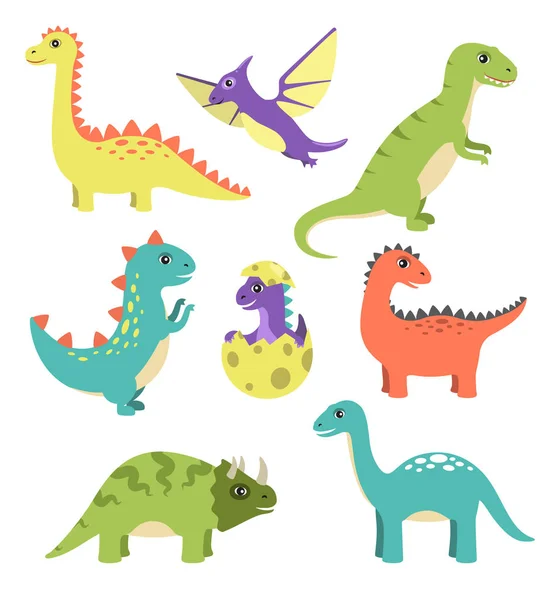 Criaturas Tipos de Dinossauros Ilustração vetorial — Vetor de Stock