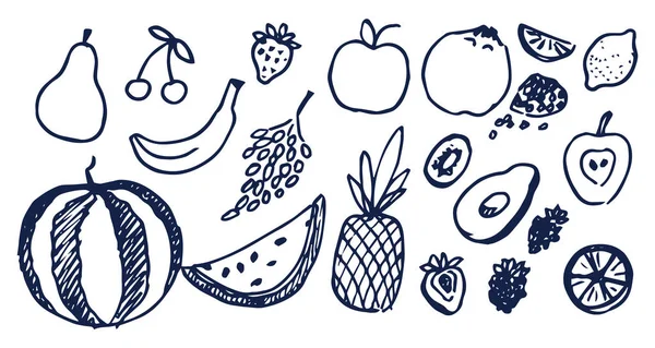 Lote de fruta dibujada a mano negra Vector Ilustración — Vector de stock