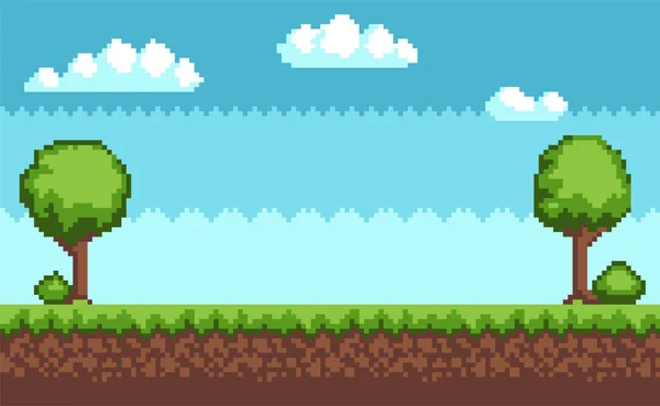 Árvore Bush Pixel Estilo Vetor Ilustração Paisagem — Vetor de Stock