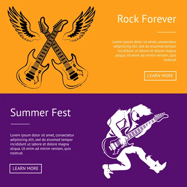 Rock Forever e Summer Fest Collezione di Manifesti — Vettoriale Stock