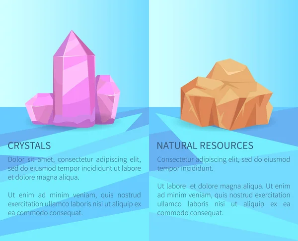 Cristais e Recursos Naturais Minerais Realistas — Vetor de Stock