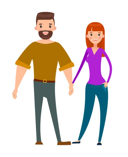 Married Couple Bearded Men and Pretty Woman Lovers — Stock Vector