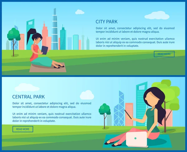 Central City Park promosyon Internet afiş kümesi — Stok Vektör