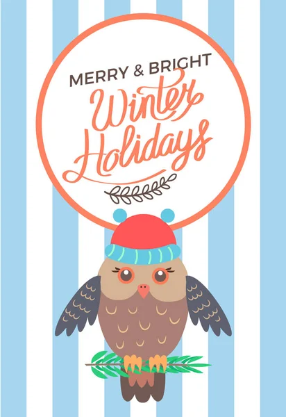 Affiche Vacances d'hiver joyeuses et lumineuses Hibou — Image vectorielle