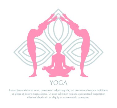 Yoga soyut Lotus desen, pembe siluetleri Set