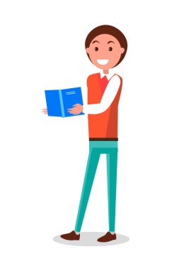 Mavi kitap, vektör Poster ile neşeli öğrenci