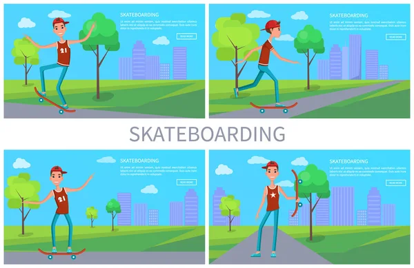 Skateboarden Vector Banner, kleurrijke afbeelding — Stockvector