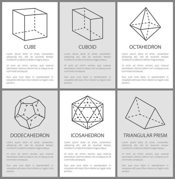 Kostki prostopadłościanu Oktaedr dwunastościan Dwudziestościan — Wektor stockowy