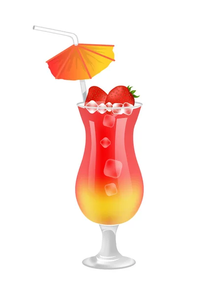 Delicious Sweet Summer Cocktail with Strawberries — Stock Vector