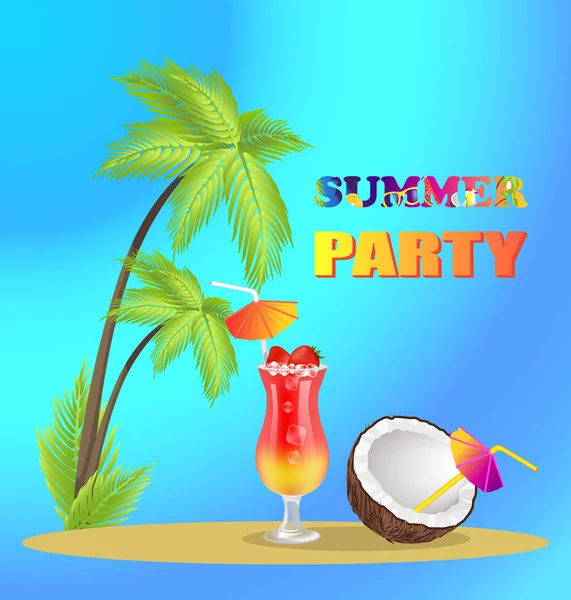 Banner de anuncio de fiesta de verano con palmeras altas — Archivo Imágenes Vectoriales