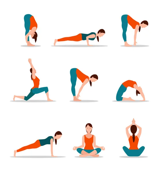 Yoga pozisyonları koleksiyonu vektör çizim — Stok Vektör