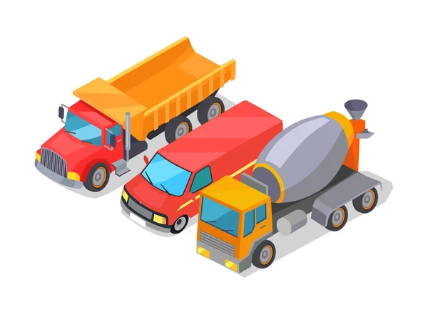 Ensemble ciment-mélangeur et camions Illustration vectorielle — Image vectorielle