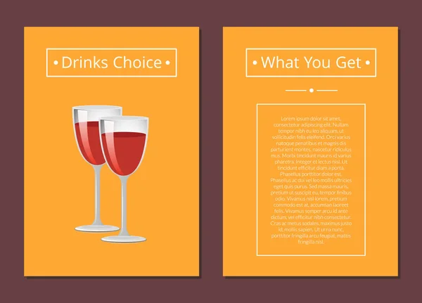 Choix de boissons Ce que vous obtenez Couverture verres à vin rouge — Image vectorielle