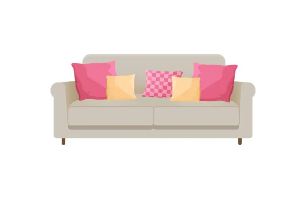 舒适的沙发与许多垫, 向量例证 — 图库矢量图片