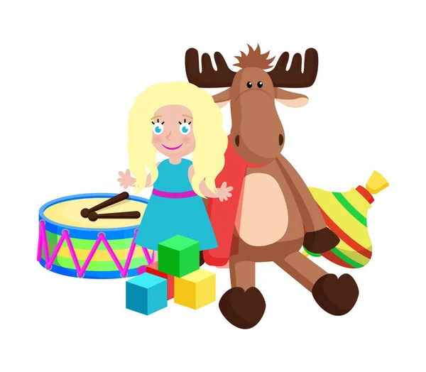Bebek ve Ren geyiği Noel oyuncaklar vektör çizim — Stok Vektör
