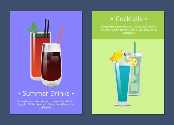 Cocktails Summer Drinks Poster com Bloody Mary —  Vetores de Stock