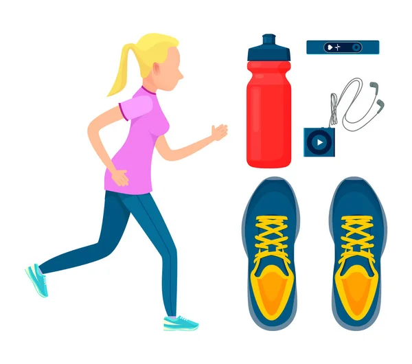 Femme sportive au processus d'entraînement, Affiche colorée — Image vectorielle