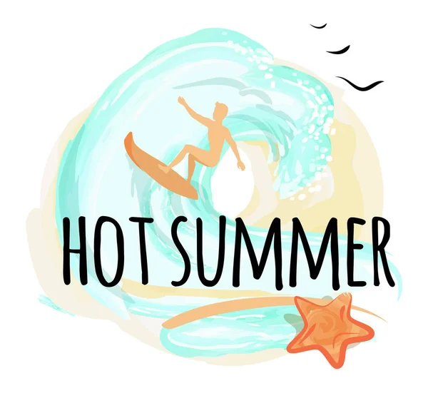 Καυτό καλοκαίρι ευτυχισμένη πλακάτ, εικονογράφηση διάνυσμα — Διανυσματικό Αρχείο