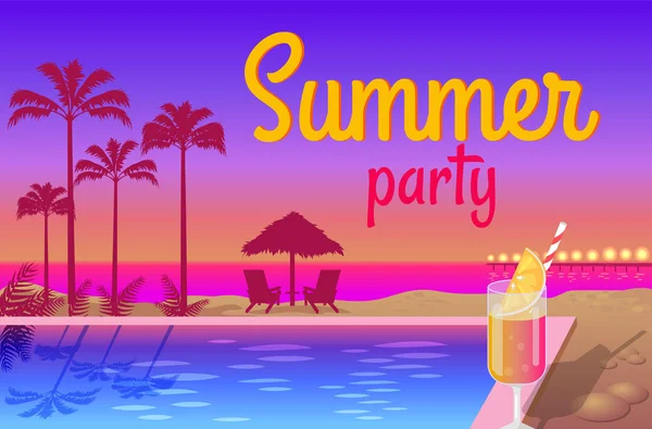 Summer Party w pobliżu basen z pysznym koktajlu Promo — Wektor stockowy