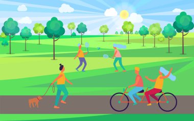 İnsanlar Park vektör çizim içinde eğleniyor