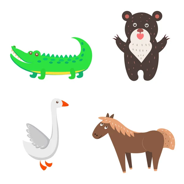 Concept of Goose, Horse, Bear, Crocodile for Kids — Stock Vector