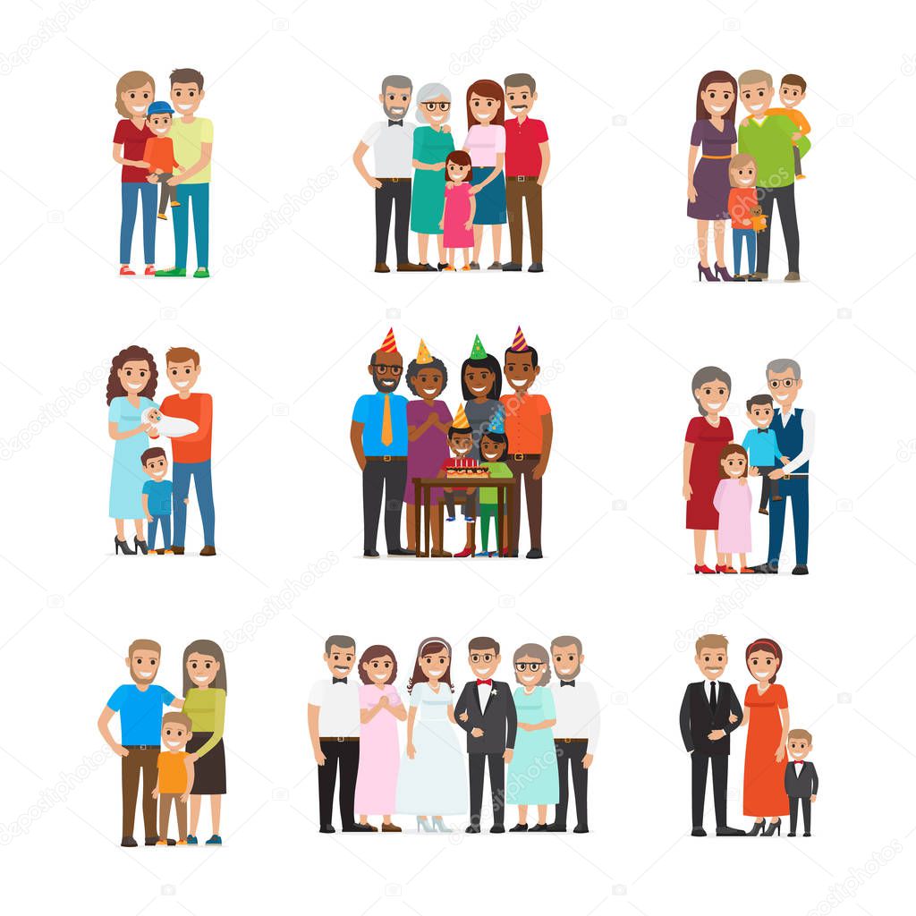 Set of Celebrating Family Holidays People Vector