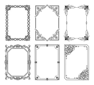 Dekoratif çerçeve kümesi grafik süsleme kavisli