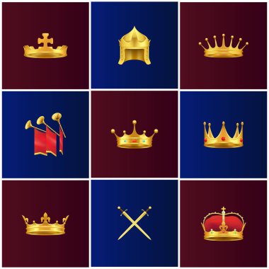 Altın Orta Çağ sembolleri gerçekçi Vector Icons Set