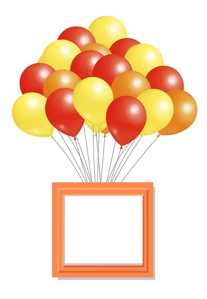 Palloncini Gialli Arancioni Rossi Grande Pacchetto Cornice Quadrata Saluti Anniversari — Vettoriale Stock