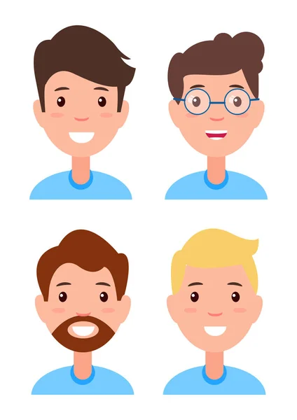 Conjunto de Homens Faces, Penteados Construtor de Personagens — Vetor de Stock