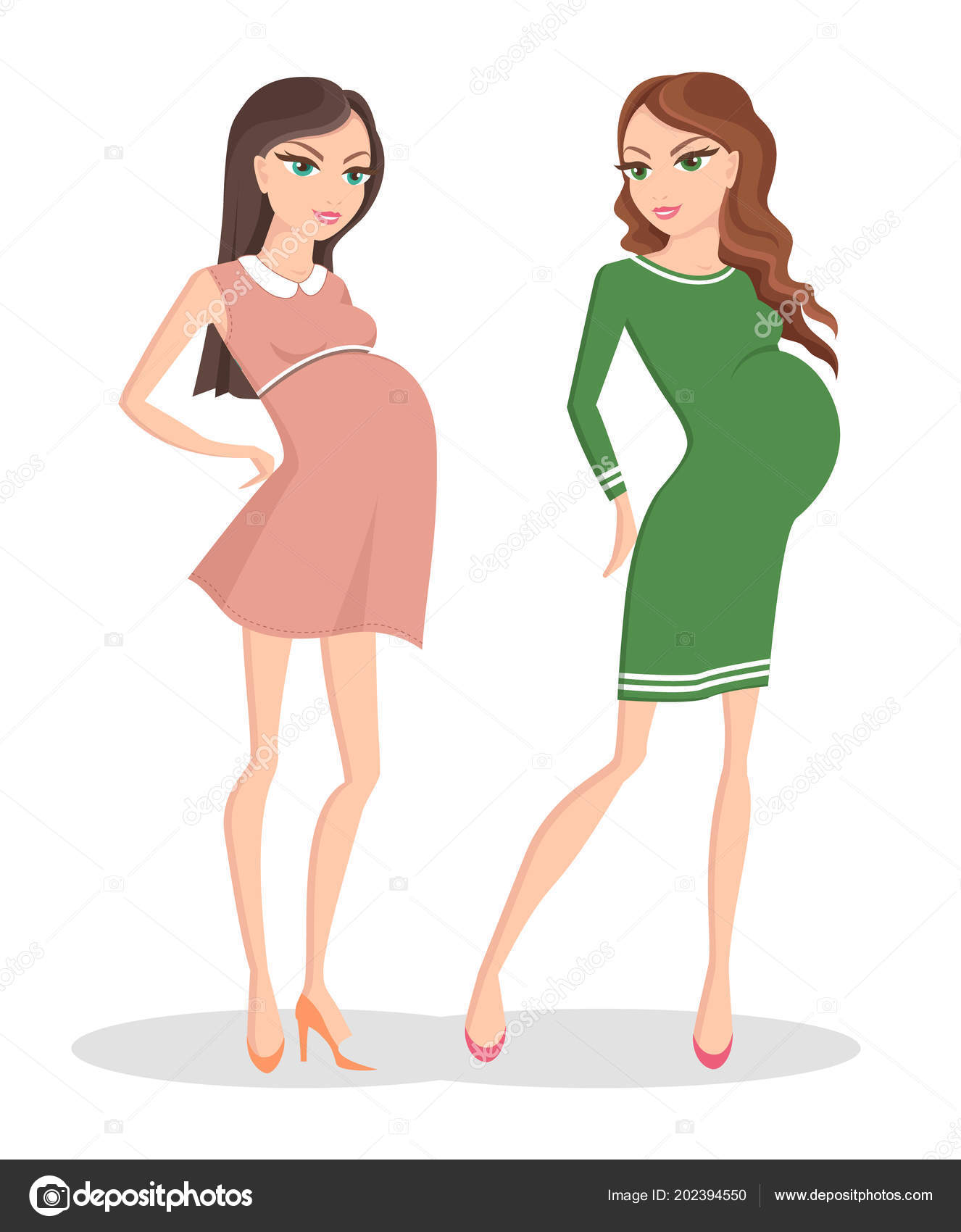 Two Beautiful Pregnant Women In Pretty Dresses Vector Image By C Robuart Vector Stock 202394550