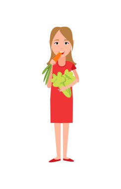 Havuç brokoli vektör çizim yemek kadın