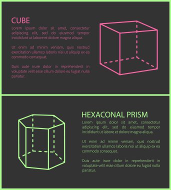 Küp ve Heganonal prizma vektör çizim ayarla