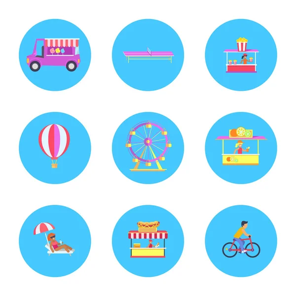 Amusement Park Icon Collection Vector Illustration — Stock Vector