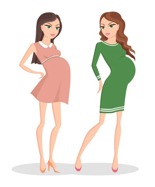 Dos hermosas mujeres embarazadas en vestidos bonitos — Vector de stock