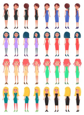 Genç Güzel kadınlar şık şık elbiseler küme