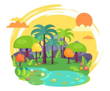 Hint orman yeşil ağaçlar illüstrasyon dolu