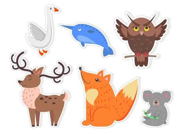 Desenhos animados Wild Fish, Bird and Animals Collection —  Vetores de Stock