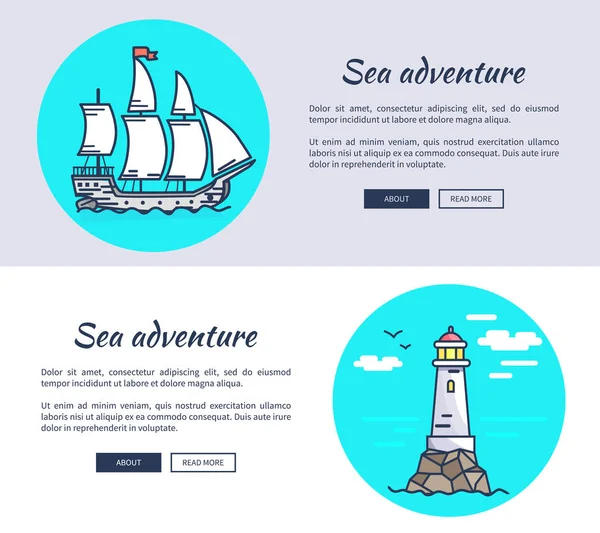 Eine Reihe von Bannern für das Abenteuer Meer — Stockvektor