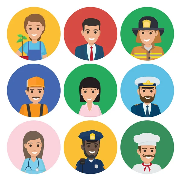 Professioni Persone Personaggi dei cartoni animati Icone Set — Vettoriale Stock