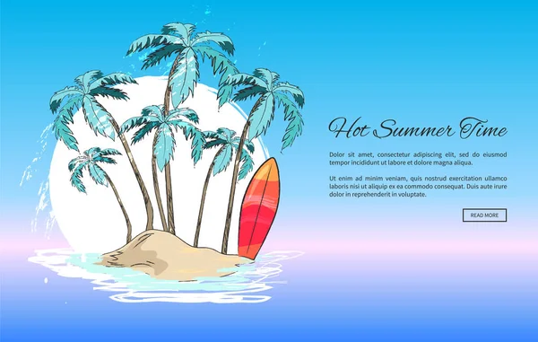Île tropicale avec palmiers et planches de surf lumineuses — Image vectorielle