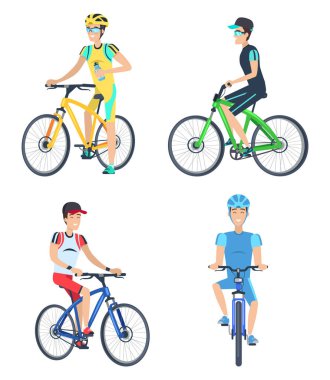 Kostüm giyen bicyclists illüstrasyon vektör