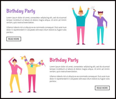 Erkek ve kadın Doğum günü parti Web posterler ayarla