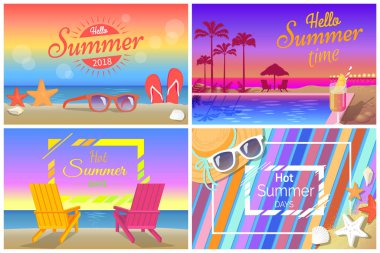 Merhaba sıcak yaz saati promosyon poster seti