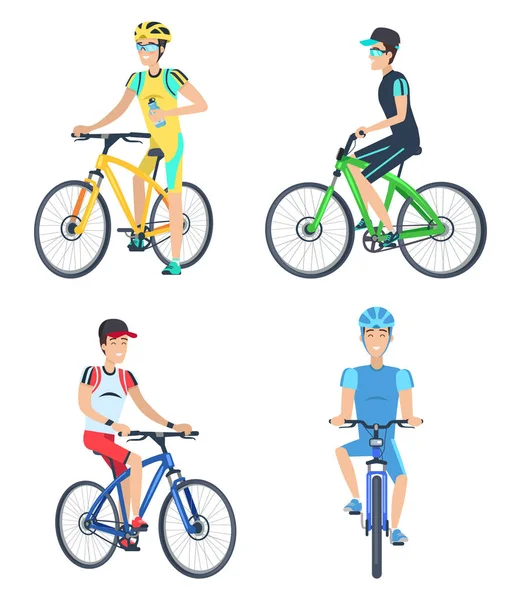 Biciclistas vestindo trajes ilustração vetorial — Vetor de Stock
