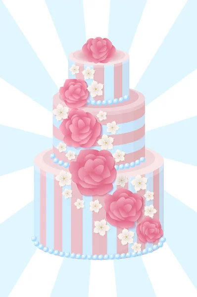 Трехуровневый свадебный торт, украшенный глазурью — стоковый вектор