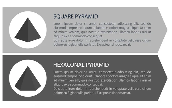 Ilustração vetorial de pirâmide quadrada e hexagonal — Vetor de Stock